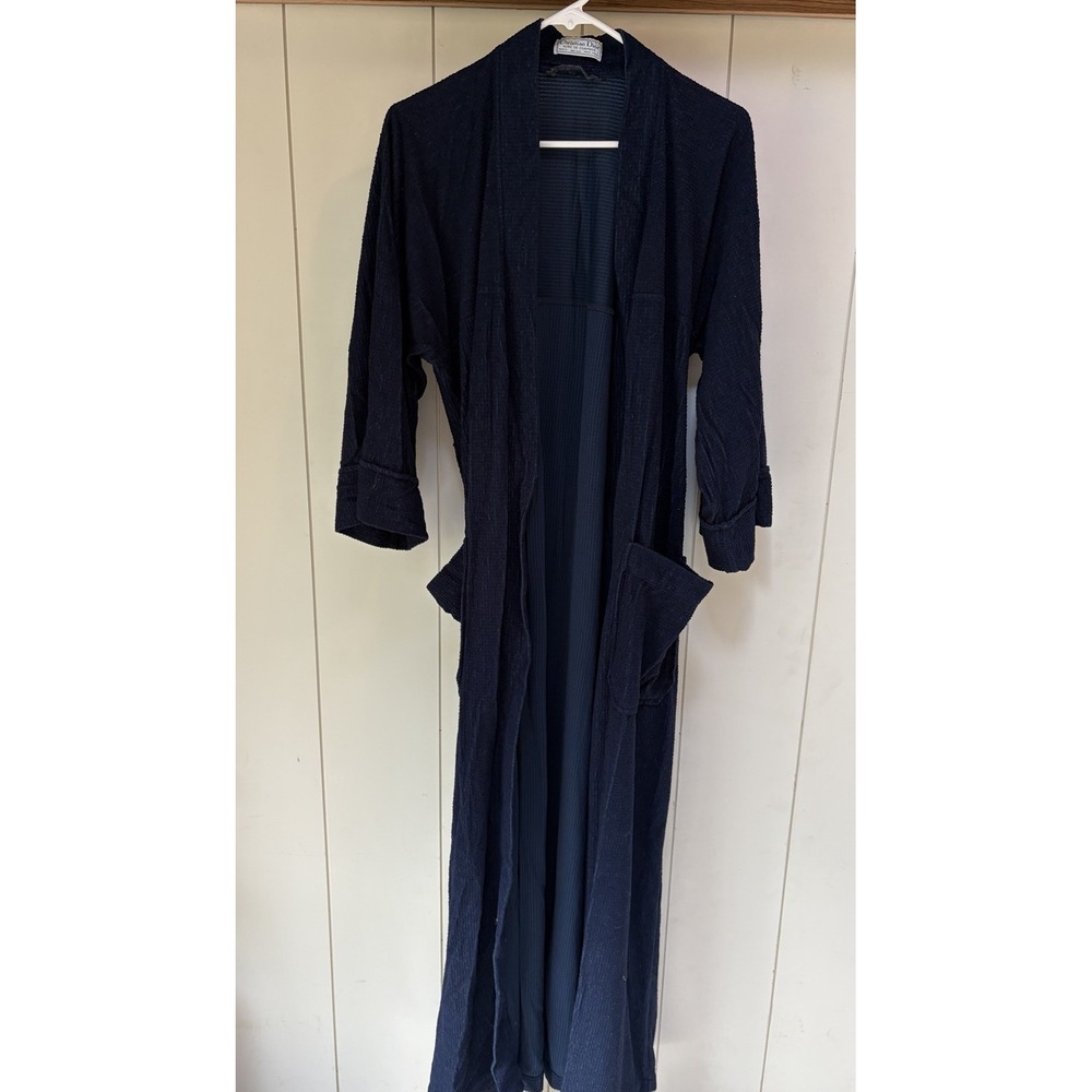 Vintage Christian Dior Robe de Chambre Navy Belted One Size Housecoat Nubby